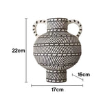 LIVARA Handcrafted Ceramic Vase - Sculptural Double-Handle Design with Graphic Line Pattern Artistic Statement Decor for Modern Interiors - Black & White
