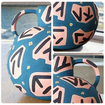 LIVARA Rune Ceramic Vase - Sculptural Double-Handle Design with Hand-Painted Symbol Pattern Handcrafted Artistic Decor for Modern Interiors - Blue Multicolor
