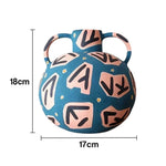 LIVARA Rune Ceramic Vase - Sculptural Double-Handle Design with Hand-Painted Symbol Pattern Handcrafted Artistic Decor for Modern Interiors - Blue Multicolor
