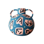 LIVARA Rune Ceramic Vase - Sculptural Double-Handle Design with Hand-Painted Symbol Pattern Handcrafted Artistic Decor for Modern Interiors - Blue Multicolor