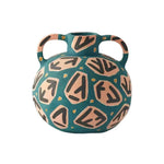 LIVARA Rune Ceramic Vase - Sculptural Double-Handle Design with Hand-Painted Symbol Pattern Handcrafted Artistic Decor for Modern Interiors - Green