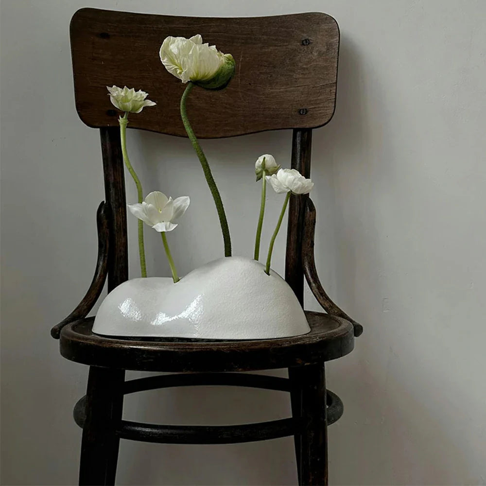 LIVARA Lotus Harmony Ceramic Vase - Sculptural Low-Profile Design Handcrafted Gloss Finish Artistic Statement Decor for Modern Interiors - White