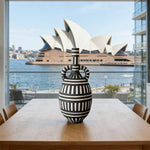 LIVARA Sculptural Ceramic Vase - Tall Double-Handle Form Handcrafted Graphic Stripe Pattern Artistic Statement Decor for Modern Interiors - Black & White