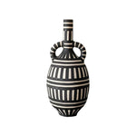 LIVARA Sculptural Ceramic Vase - Tall Double-Handle Form Handcrafted Graphic Stripe Pattern Artistic Statement Decor for Modern Interiors - Black & White
