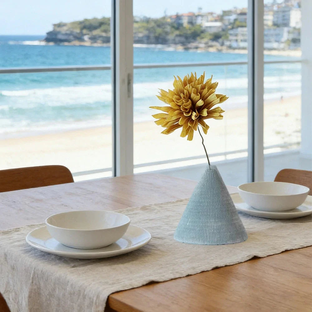 LIVARA Mini Ceramic Vase - Sculptural Cone Shape Textured Matte Finish Elegant Accent Decor for Modern Interiors - Light Blue