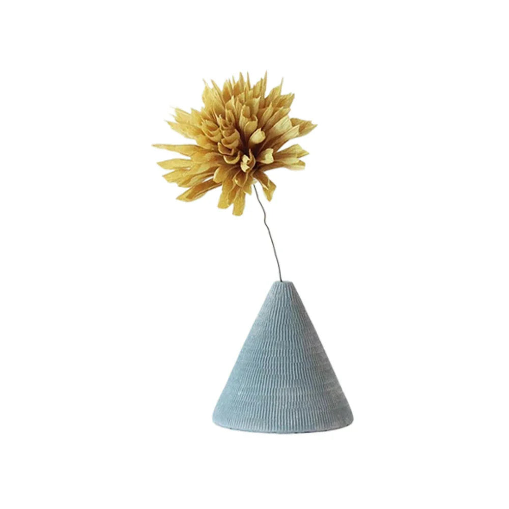 LIVARA Mini Ceramic Vase - Sculptural Cone Shape Textured Matte Finish Elegant Accent Decor for Modern Interiors - Light Blue