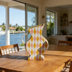 LIVARA Sculptural Ceramic Vase - Asymmetrical Pitcher Form Hand-Painted Diamond Pattern Artistic Statement Decor for Modern Interiors - Multicolor