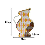 LIVARA Sculptural Ceramic Vase - Asymmetrical Pitcher Form Hand-Painted Diamond Pattern Artistic Statement Decor for Modern Interiors - Multicolor