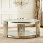 LIVARA Round Glass Coffee Table Two Tier Metal Frame Tempered Glass Modern Stable Build for Organised Living Spaces Gold