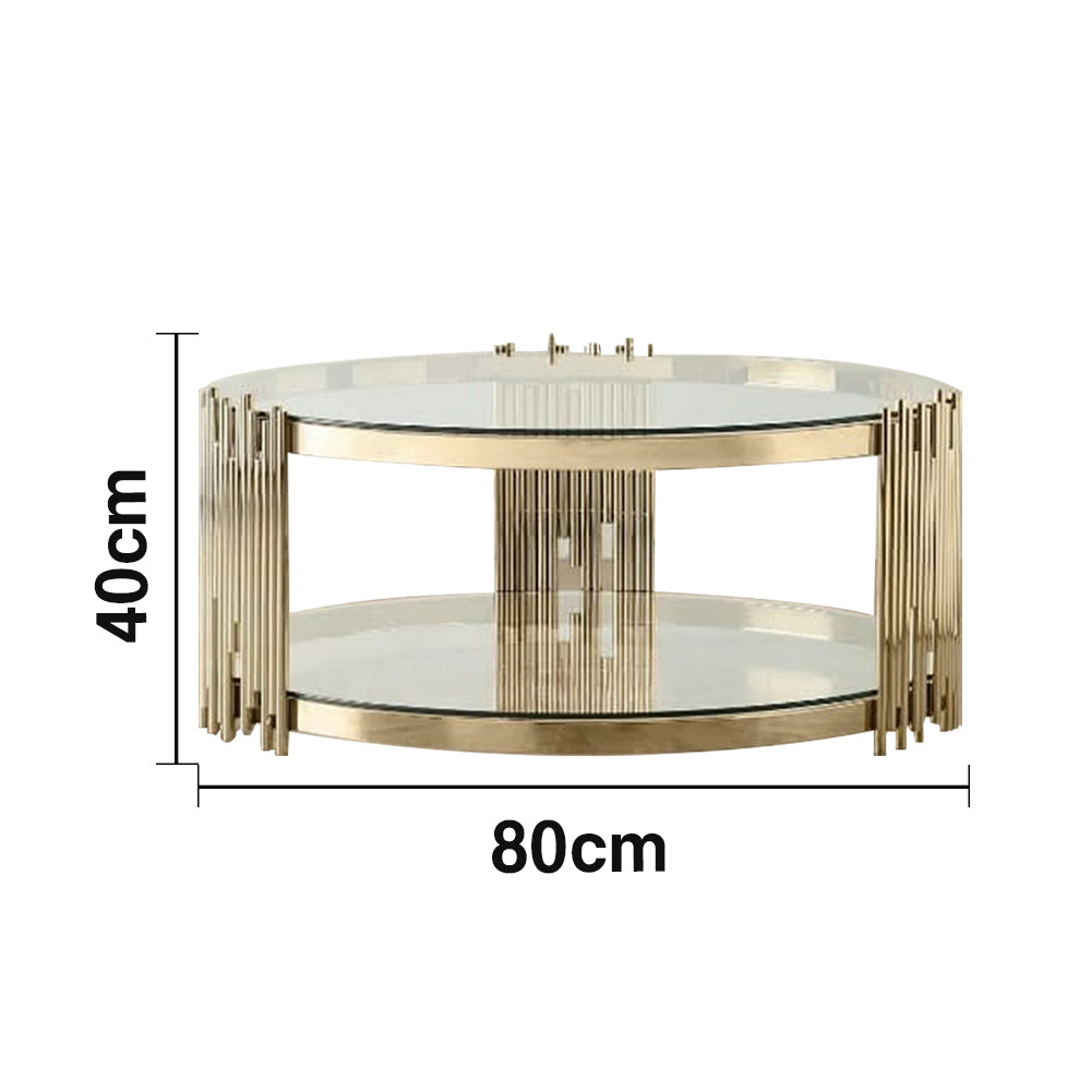 LIVARA Round Glass Coffee Table Two Tier Metal Frame Tempered Glass Modern Stable Build for Organised Living Spaces Gold
