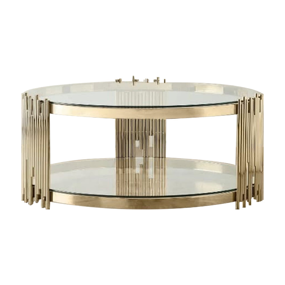 LIVARA Round Glass Coffee Table Two Tier Metal Frame Tempered Glass Modern Stable Build for Organised Living Spaces Gold