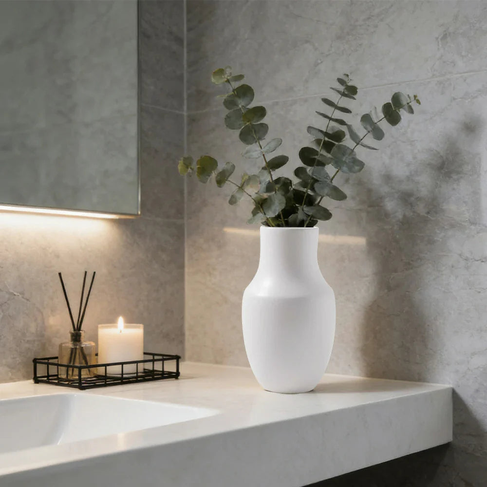 LIVARA Ceramic Vase Ornament Artistic Display Wabi-Sabi White Matte Ceramic Handcrafted Stone-Texture Design
