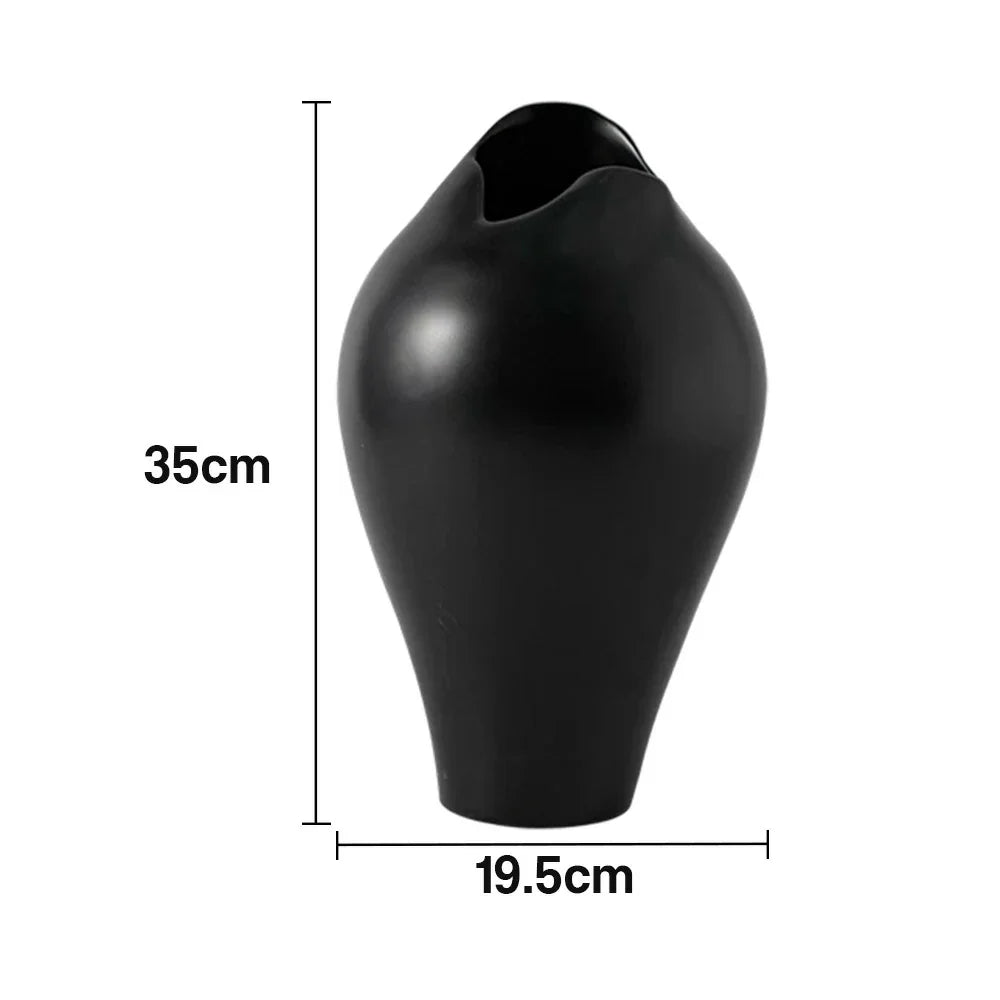 LIVARA Ceramic Vase Ornament Artistic Display Tropical Mid-Century Black Matte Ceramic Handcrafted Stone-Texture Design - Black
