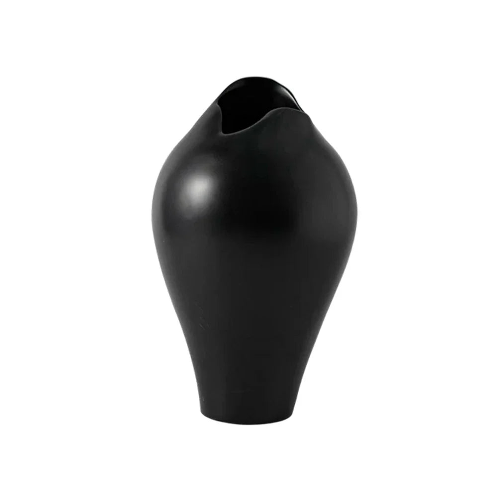 LIVARA Ceramic Vase Ornament Artistic Display Tropical Mid-Century Black Matte Ceramic Handcrafted Stone-Texture Design - Black