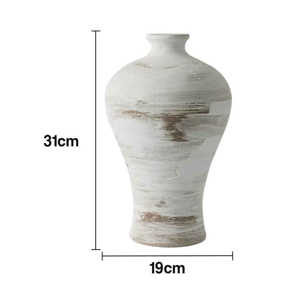 LIVARA Ceramic Vase Ornament Artistic Home Display White Vintage Matte Ceramic Handcrafted Stone-Texture Finish