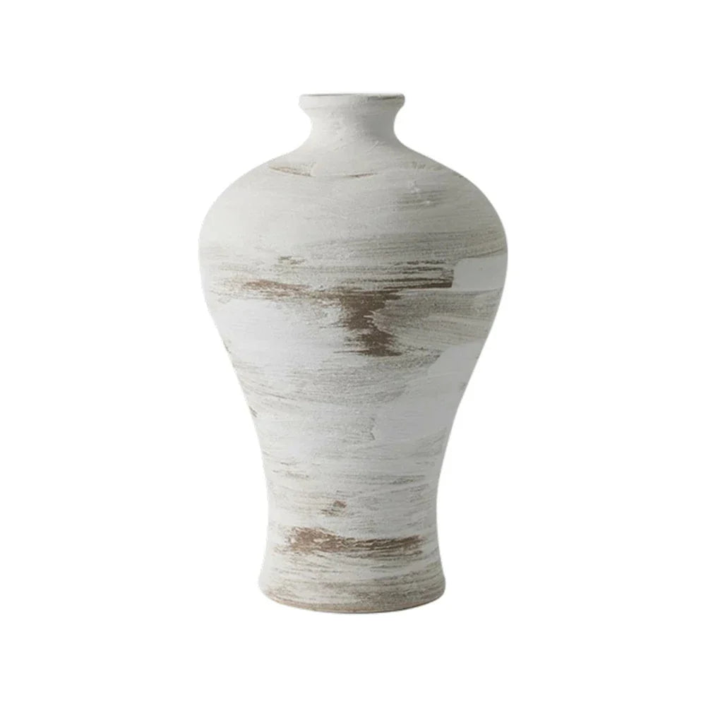 LIVARA Ceramic Vase Ornament Artistic Home Display White Vintage Matte Ceramic Handcrafted Stone-Texture Finish