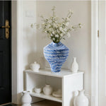 LIVARA Ceramic Vase Ornament Artistic Home Display Mid-Century Blue & White Theme Matte Ceramic Handcrafted Stone-Texture Finish