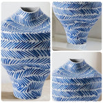 LIVARA Ceramic Vase Ornament Artistic Home Display Mid-Century Blue & White Theme Matte Ceramic Handcrafted Stone-Texture Finish