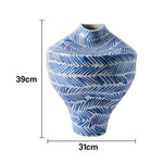 LIVARA Ceramic Vase Ornament Artistic Home Display Mid-Century Blue & White Theme Matte Ceramic Handcrafted Stone-Texture Finish