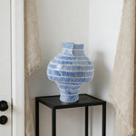LIVARA Ceramic Vase Ornament Decorative Display Vintage Blue-and-White Aesthetic Matte Ceramic Handcrafted Textured Finish