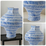 LIVARA Ceramic Vase Ornament Decorative Display Vintage Blue-and-White Aesthetic Matte Ceramic Handcrafted Textured Finish