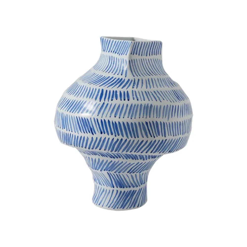 LIVARA Ceramic Vase Ornament Decorative Display Vintage Blue-and-White Aesthetic Matte Ceramic Handcrafted Textured Finish