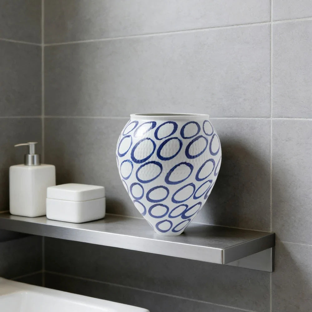 LIVARA Ceramic Vase Ornament Artistic Home Decor Retro Blue & White Style Matte Ceramic Handcrafted Stone-Texture Design
