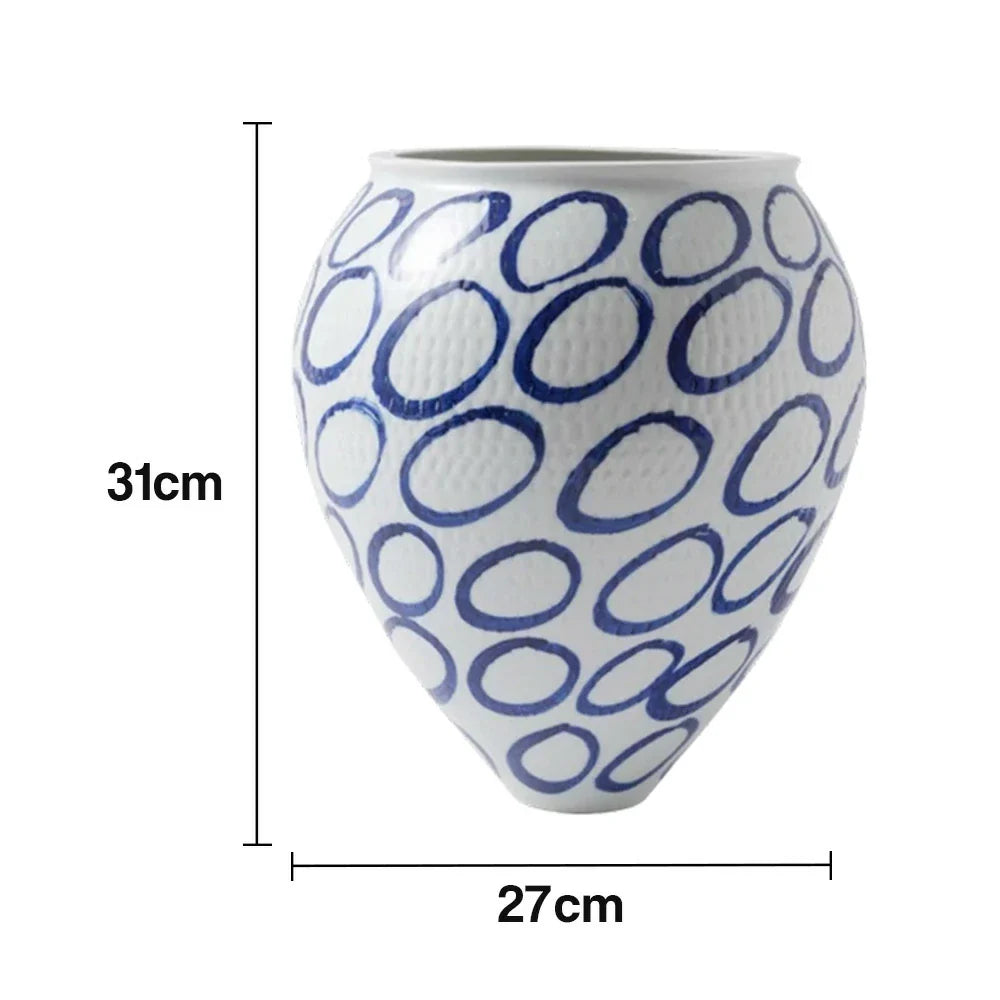 LIVARA Ceramic Vase Ornament Artistic Home Decor Retro Blue & White Style Matte Ceramic Handcrafted Stone-Texture Design