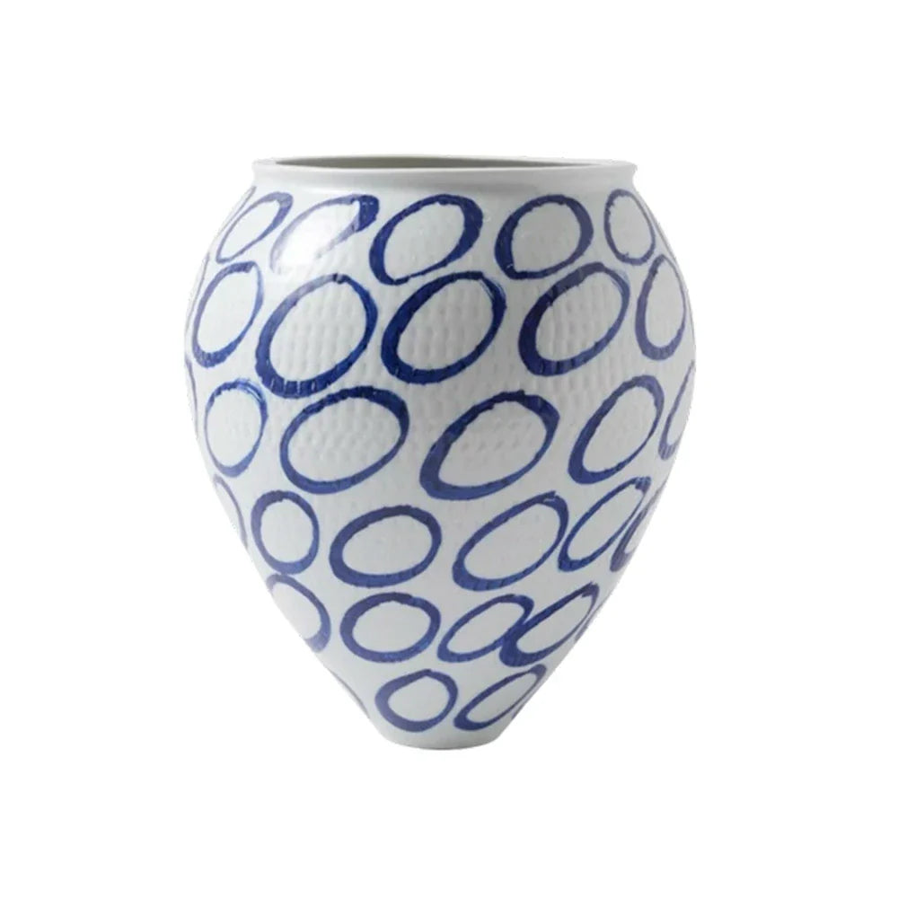 LIVARA Ceramic Vase Ornament Artistic Home Decor Retro Blue & White Style Matte Ceramic Handcrafted Stone-Texture Design