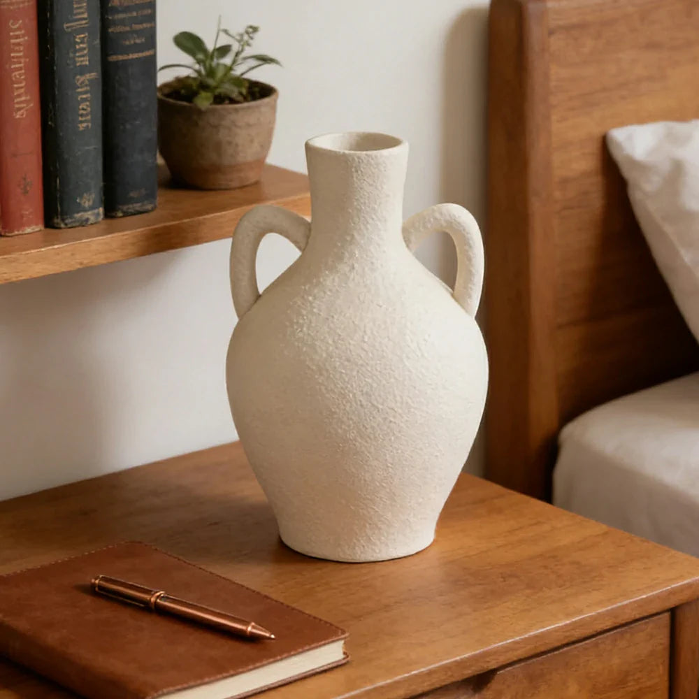 LIVARA Ceramic Vase Ornament Artistic Home Decor French Vintage Style Matte Ceramic Handcrafted Stone-Texture Finish