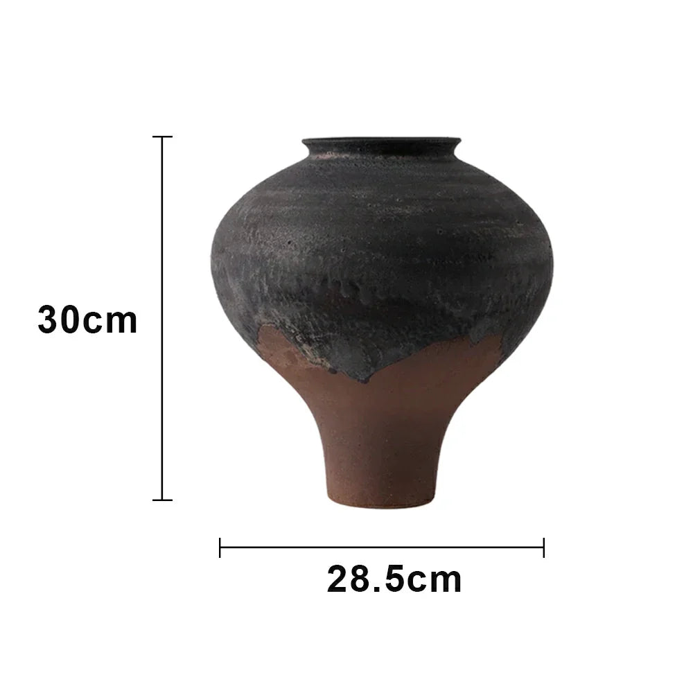 LIVARA Ceramic Vase Ornament Artistic Home Decor Japanese Vintage Black Matte Ceramic Handcrafted Stone-Texture Finish