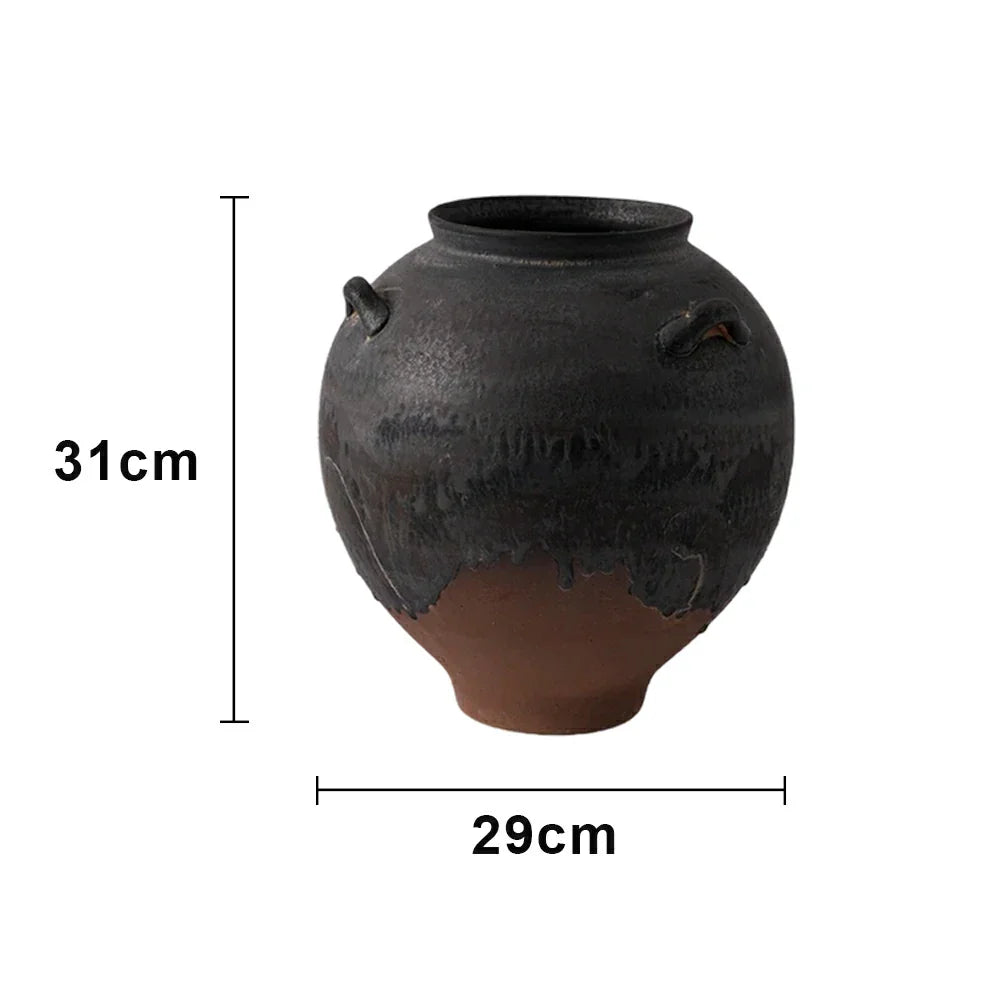 LIVARA Ceramic Vase Ornament Decorative Display Japanese Retro Black Tone Matte Ceramic Handcrafted Textured Finish