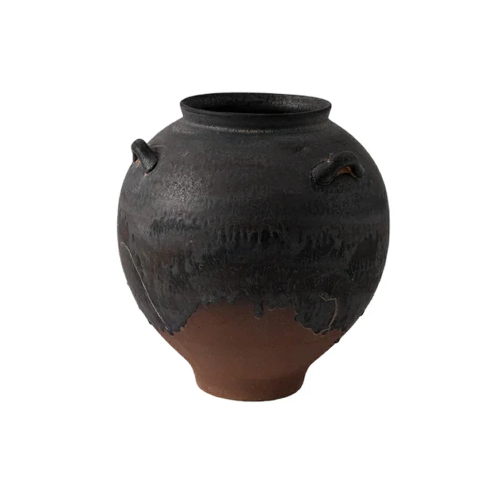 LIVARA Ceramic Vase Ornament Decorative Display Japanese Retro Black Tone Matte Ceramic Handcrafted Textured Finish