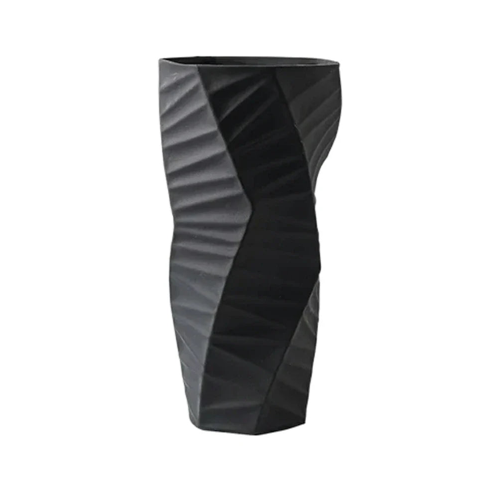 LIVARA Ceramic Vase Ornament Artistic Home Display Contemporary Minimal Design Matte Ceramic Handcrafted Stone-Texture Design - Black