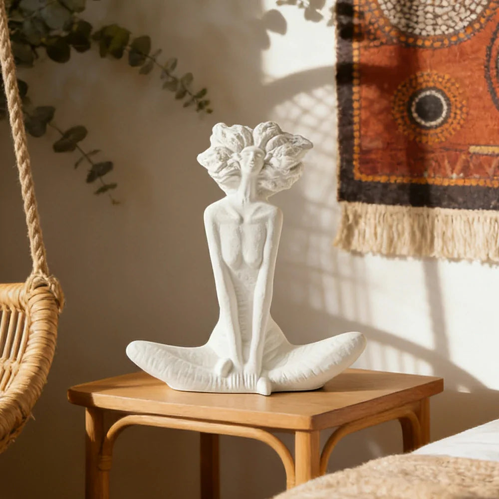 LIVARA Ceramic Vase Ornament Artistic Home Decor White Female Sculpture Matte Ceramic Handcrafted Stone-Texture Finish