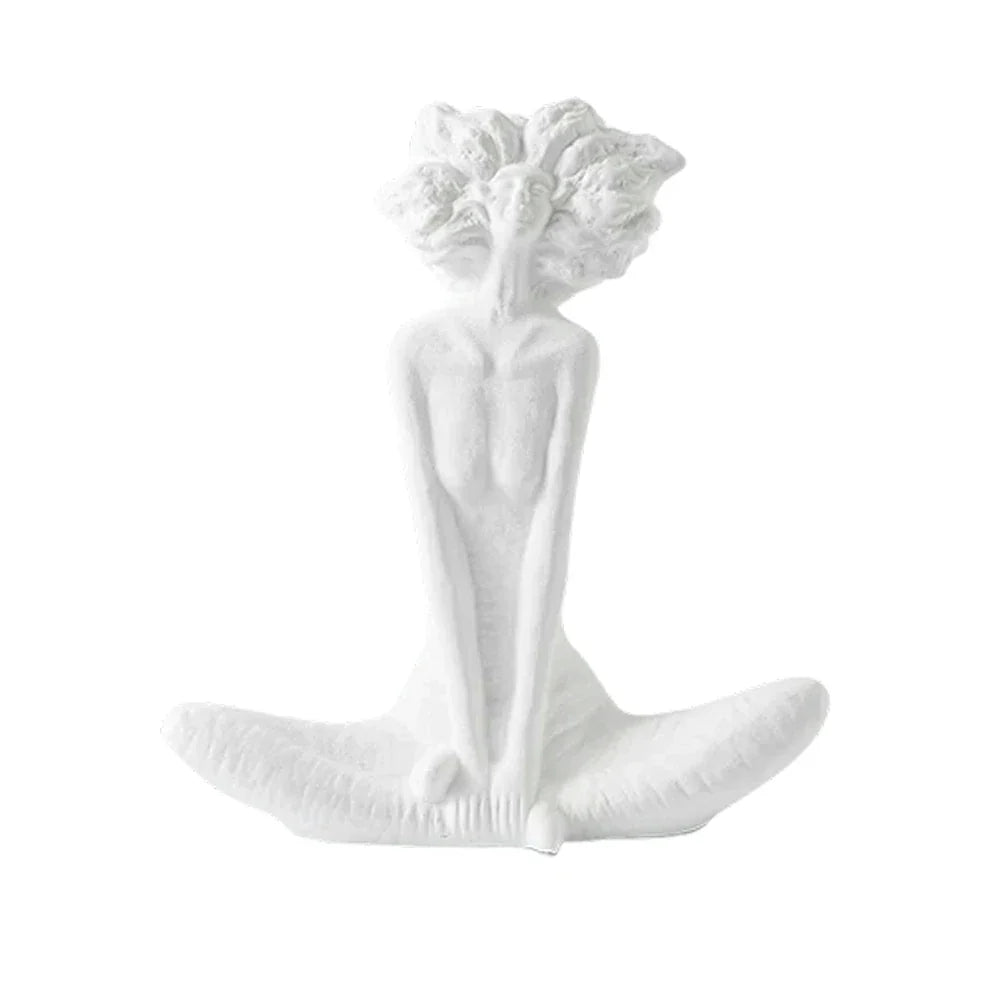 LIVARA Ceramic Vase Ornament Artistic Home Decor White Female Sculpture Matte Ceramic Handcrafted Stone-Texture Finish