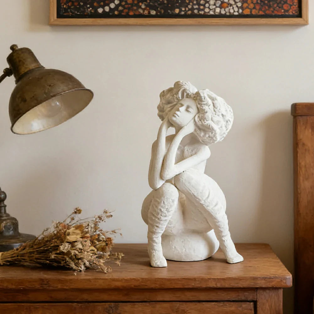 LIVARA Ceramic Vase Ornament Artistic Home Display White Female Figurative Sculpture Matte Ceramic Handcrafted Stone-Texture Design