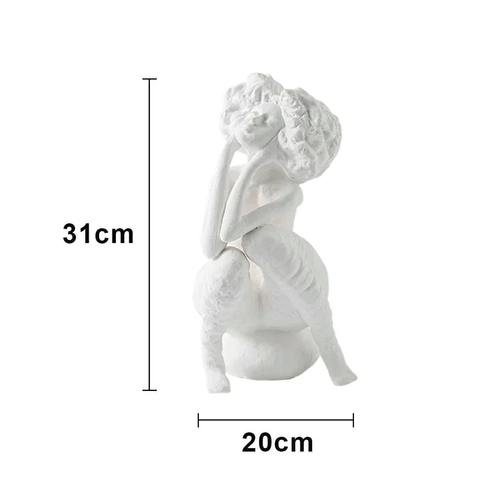 LIVARA Ceramic Vase Ornament Artistic Home Display White Female Figurative Sculpture Matte Ceramic Handcrafted Stone-Texture Design