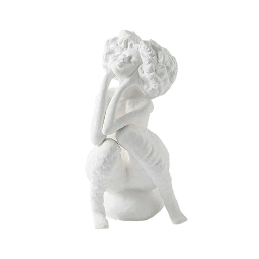 LIVARA Ceramic Vase Ornament Artistic Home Display White Female Figurative Sculpture Matte Ceramic Handcrafted Stone-Texture Design