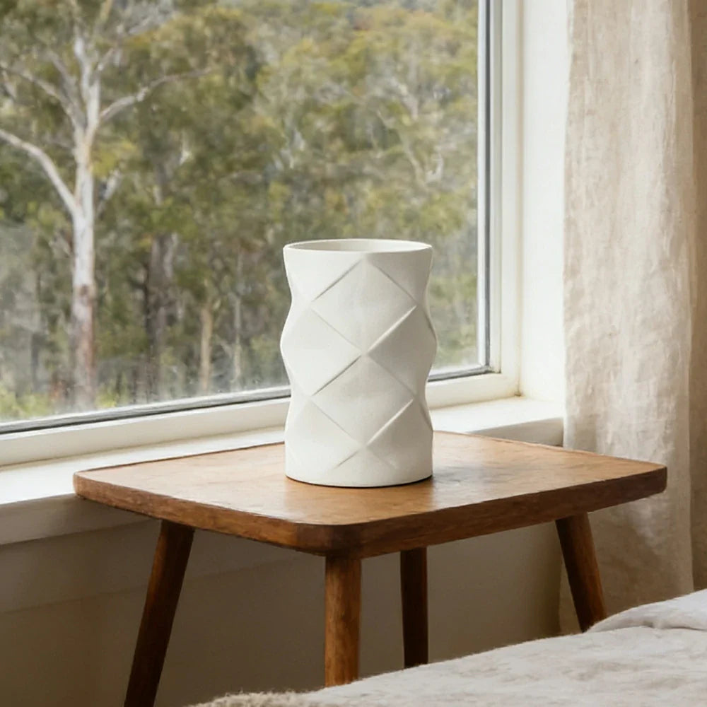LIVARA Ceramic Vase Ornament Decorative Display Cylindrical Design Matte Ceramic Handcrafted Textured Finish