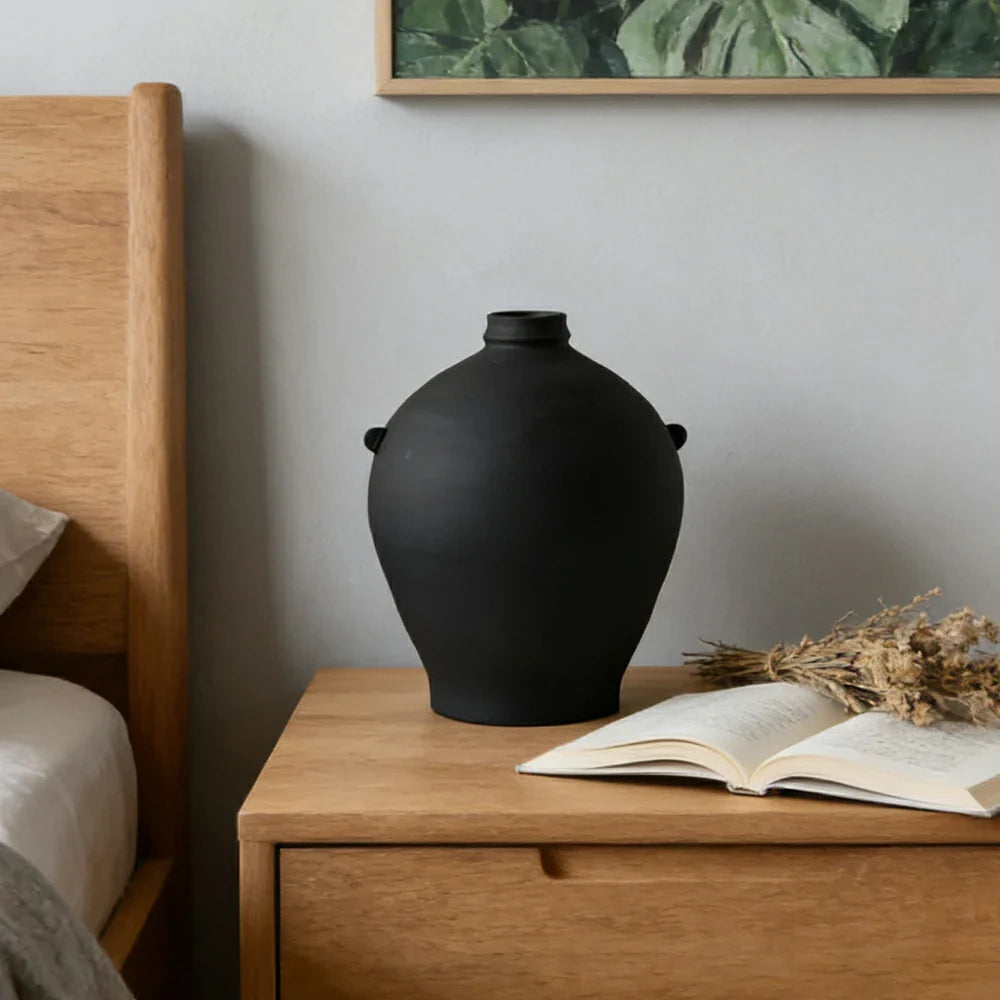 LIVARA Ceramic Vase Ornament Artistic Home Decor Black Vintage Matte Ceramic Handcrafted Stone-Texture Finish