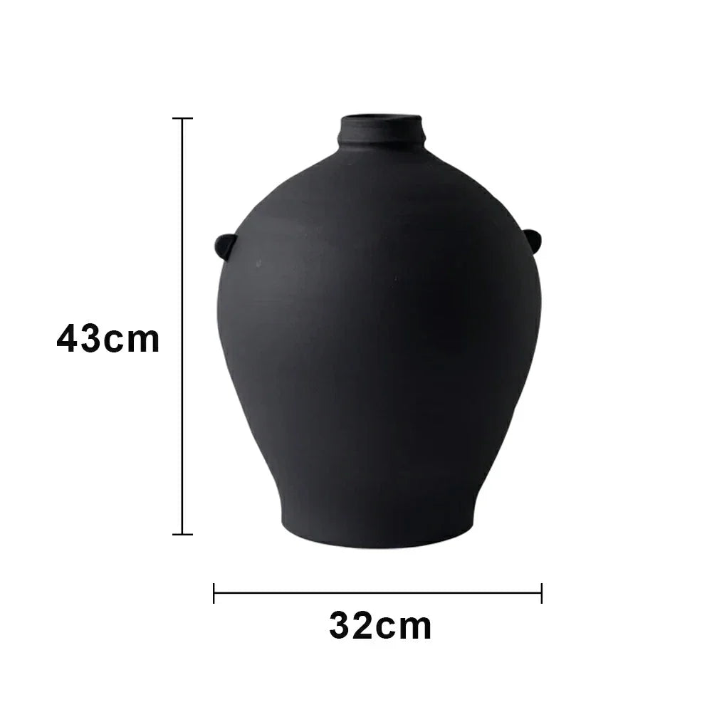LIVARA Ceramic Vase Ornament Artistic Home Decor Black Vintage Matte Ceramic Handcrafted Stone-Texture Finish