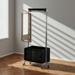 LIVARA 1121 Door Rack, Stand, Swivel Wood Casters Freestanding Steel, Glass Clothing Multi-Functional Solid Storage - Clothes Stainless Black