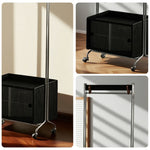 LIVARA 1121 Door Rack, Stand, Swivel Wood Casters Freestanding Steel, Glass Clothing Multi-Functional Solid Storage - Clothes Stainless Black