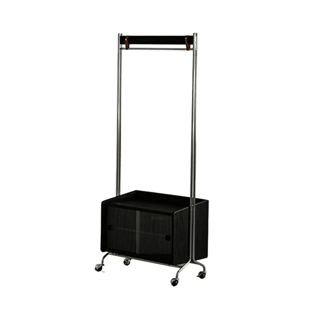 LIVARA 1121 Door Rack, Stand, Swivel Wood Casters Freestanding Steel, Glass Clothing Multi-Functional Solid Storage - Clothes Stainless Black