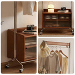 LIVARA 1121 Casters Freestanding Steel, Stainless Stand, Clothing Door Glass Multi-Functional - Solid Wood Storage Rack, Clothes Swivel Wood