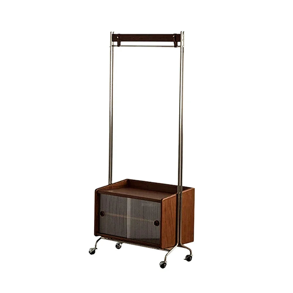 LIVARA 1121 Casters Freestanding Steel, Stainless Stand, Clothing Door Glass Multi-Functional - Solid Wood Storage Rack, Clothes Swivel Wood