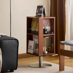 LIVARA 1122 Walnut Rotatable Storage Solid Full Cabinet, Design, Easy Wood, Bedside - Access Steel Base Stainless Storage