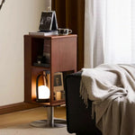 LIVARA 1122 Walnut Rotatable Storage Solid Full Cabinet, Design, Easy Wood, Bedside - Access Steel Base Stainless Storage