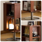 LIVARA 1122 Walnut Rotatable Storage Solid Full Cabinet, Design, Easy Wood, Bedside - Access Steel Base Stainless Storage
